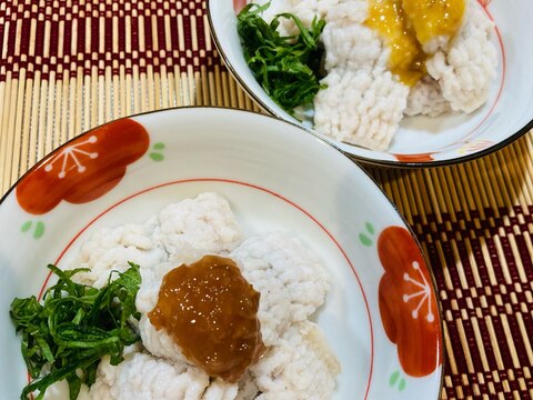 ♦️鱧の湯引き〜梅肉ソースと辛子酢味噌